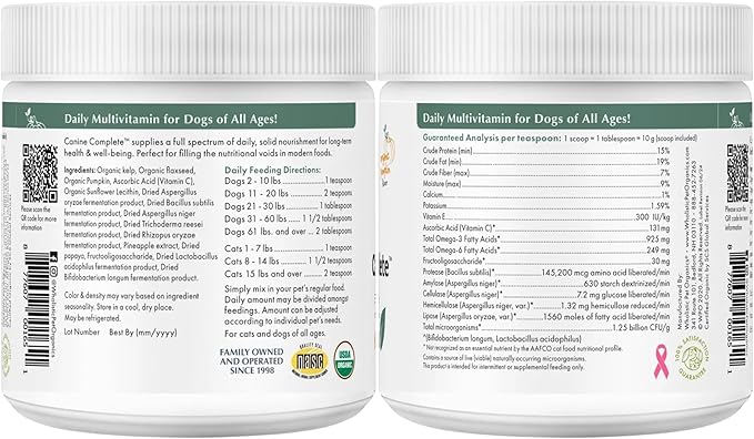Wholistic Pet Organics Puppy Complete - Dog Multivitamin Powder - Daily Dog Vitamins and Supplements for Homemade Food - Immune System, Skin, Coat & Overall Health - All Breeds of Puppies - 45 Scoops