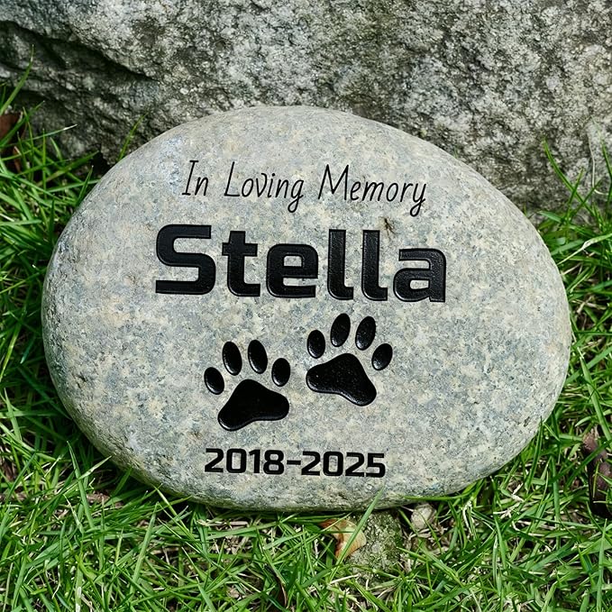 Personalized Pet Memorial Stone - Custom Engraved Natural River Rock with Name & Icon, Handcrafted Pet Loss Gift, Garden or Indoor Angel Pet Remembrance Stone (Style 2)