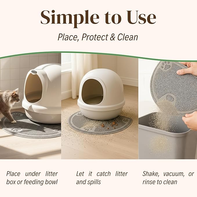 Evelots Cat Litter Mat – Traps Litter & Mess from Box, Absorbent Urine-Proof & Waterproof Floor Protection, Soft on Paws, Non-Slip, Easy Clean, Machine Washable, Unscented, Gray, Large