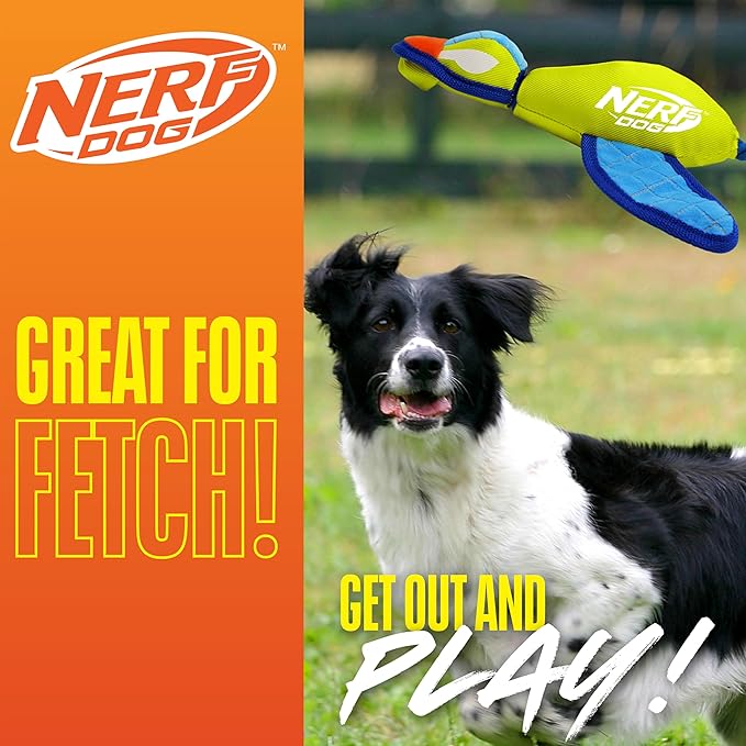 Nerf Dog 16.5in Nylon Ultraplush Crinkle Wing Launching Duck Dog Toy - Green/Light Blue
