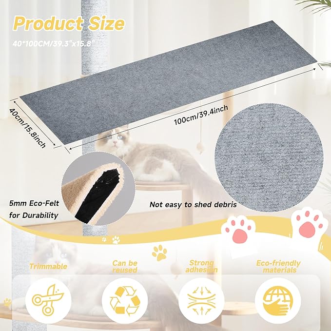 Cat Scratch Furniture Protector, 39.3''x15.8'' Trimmable DIY Self-Adhesive, Durable Corner Scratcher Couch Protectors from Cat Claws for Sofa, Tree Shelves & Scratching Posts (Light Gray)