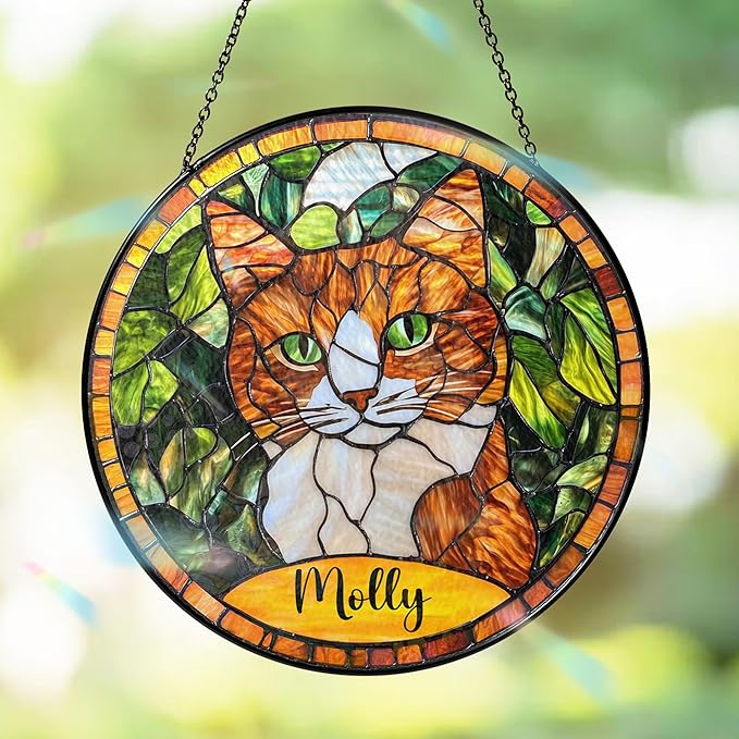 Custom Cat Portrait Art Suncatcher Stained Glass Remembrance Gift Pet Indoor Decor Window Hanging Dog Cat Bereavement Keepsake Loss of Pet