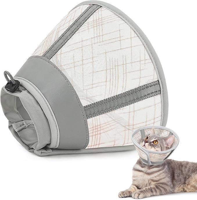 Supet Cat Cone Collar Soft, Air Mesh Recovery Collar to Stop Licking, Breathable Neck Cone Alternative, Lightweight Cat Head Cone Anti Scratch (Orange,L)