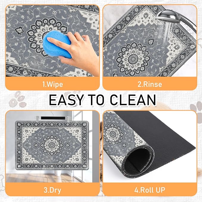 Dog Food Feeding Mat - Absorbent Diatomite Pet Dog Cat Bowl Mats for Food and Water, Anti Slip Dog Bowl Placemat for Floors, Quick Dry Pet Dish Matts Supplies, Bohemia Style, 16 * 24in