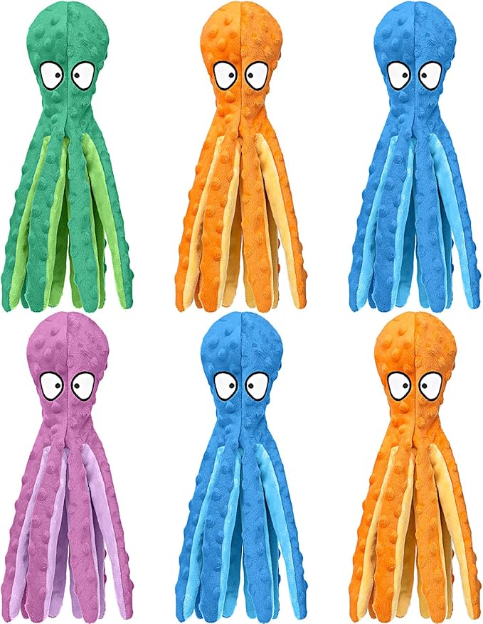 Vinsot 6 Pack Plush Octopus Dog Toy Octopus No Stuffing Crinkle Dog Toys Durable Interactive Pet Chew Toy for Puppy