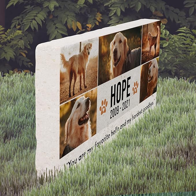 Personalized Pet Memorial with Keepsake Photo on Limestone - Headstones, Garden Stones, and Grave Markers for Dogs - Dog Memorial Stone, Pet Memorial Gifts - 12”x 6”x1.25" C (B. Hope Design)