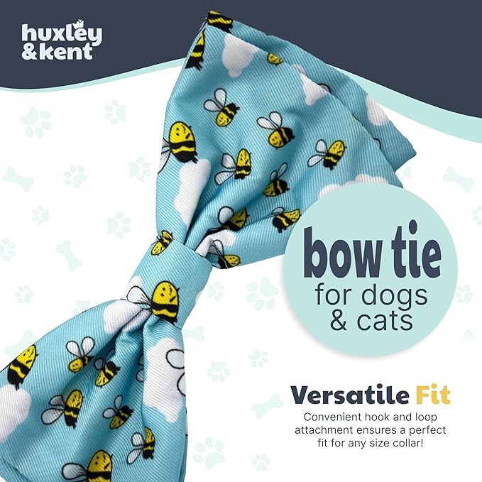 Huxley & Kent Pet Bow Tie for Dogs & Cats - Spring Theme Adjustable Hook & Loop Collar Accessory - Cute & Comfortable for Holidays & Celebrations - Busy Bees, Small