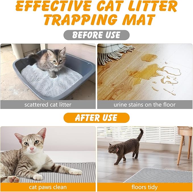 ondware Cat Litter Mat, 24x15 Inch Double Layer Litters Box Mat, Waterproof Cat Mat for Litter Box(Gray)