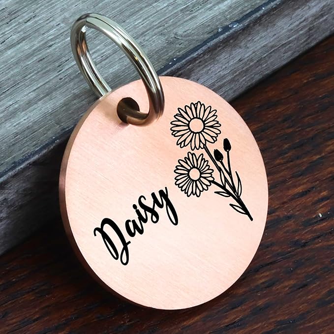 Ultra Joys Personalized Dog Tags for Pets - Durable Stainless Steel Customizable Dog Cat ID Tags - Dog Tags for Safety Optional Engraved on Both Sides -Birth Flower Round Dog Tag Small, Rose Gold