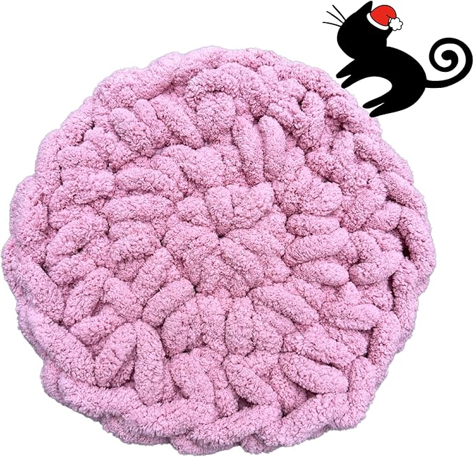Cat Self-Warming Knitted Bed Mat, Extra-Soft Warm Round Washable Pads Cushions for Indoor Kittens & Kitty Small Pets Cat Trees (Pink,Small)