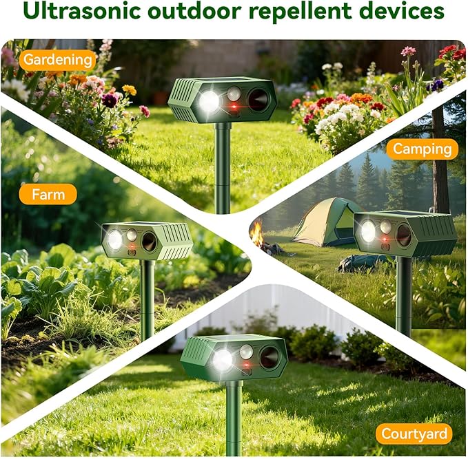 2026 Upgraded Solar Ultrasonic Animal Repellent Outdoor Deer Cat Repellent with Motion Sensor Flash Light,IP65 Waterproof Repeller Keep Rodent Squirrel Raccoon Opossum Skunk Out of Yard Farm -2 Pack
