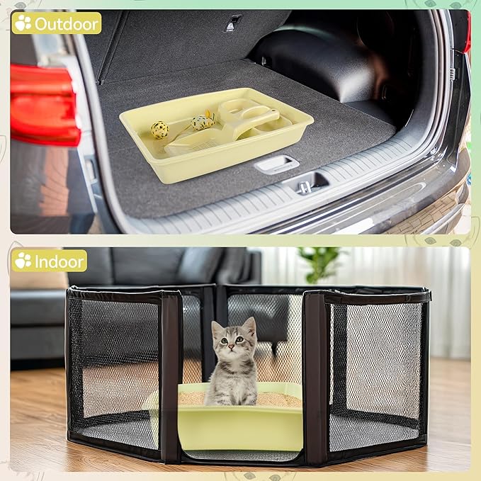 Pawise Cat Starter Kit Includes 4PCS Kitty Supplies, Great for Small Kitties, 14.5x10.5 Inch (Yellow)