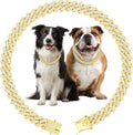 Luxury Cuban Link Dog Collar Gold Dog Chain Necklace with Diamond Rhinestones - 0.59 Inch Width Metal Pet Collar Jewelry for Small Medium Large Dogs & Cats (18 inch)