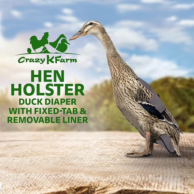 Hen Holster Starter Kit - Wrap-Around Runner Duck Diaper w/ Removable Liner & Fixed Tab - Durable, Secure Fit, Easy-to-Wear - Essential Duck Supplies for Real Ducks, Made in USA - Gray