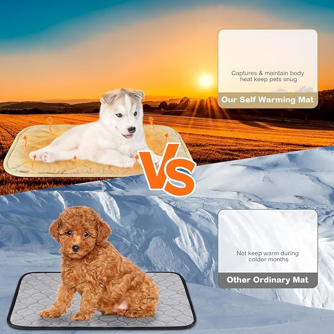 2 Pack Self Heating Cat Mat Self Warming Pet Pads Washable Kennel Mat Dog Crate Pad Reflects Body Heat Non Skid Cat Thermal Pads for Puppy Indoor Outdoor(Beige,16 x 20 Inches)