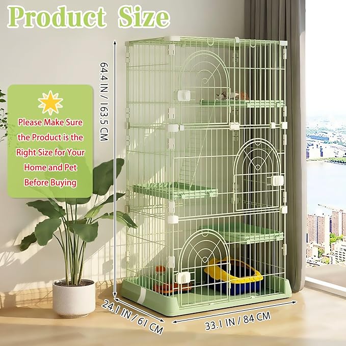 Hamiledyi 4-Tier Cat Cage Indoor Large Cat Enclosure with 1 Ramp Ladders 3 Platforms 3 Doors Metal Cat Playpen Outdoor Kitten Cage for 1-3 Small and Medium Pets (Green)