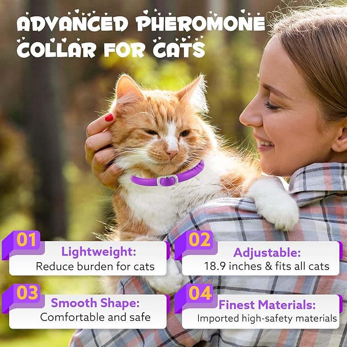 Calming Collar for Cats 4 Pack, Cat Pheromone Collar18 Inch Adjustable Rapid Effect, Breakaway Calming Collars120 Day Purple for Small, Medium Large Cat, Stress Relief & Anxiety Control for Cats