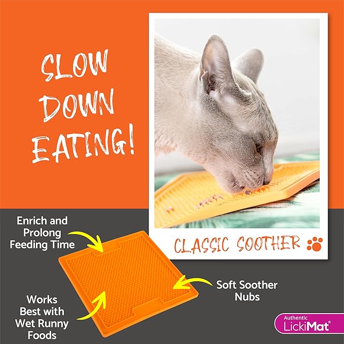 LickiMat Classic Soother, Cat Slow Feeder Lick Mat, Boredom Anxiety Reducer; Perfect for Food, Treats, Yogurt, or Peanut Butter. Fun Alternative to a Slow Feed Cat Bowl or Dish, Pink