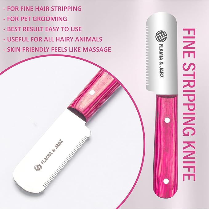 FJ Professional Stripping Knife, Right handed, 3 inch blade (Stainless Steel) (Fine, Pink)