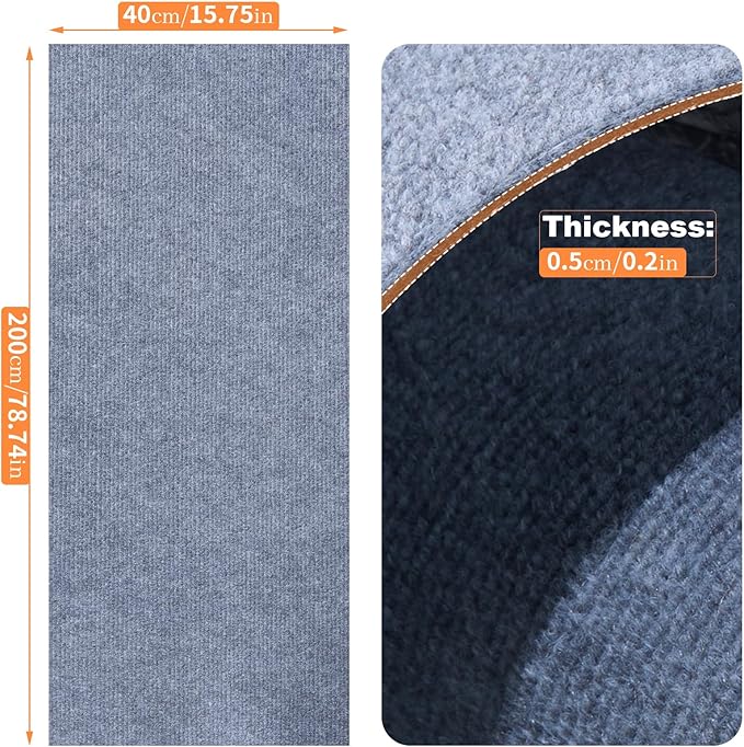 Cat Scratching Mat, Trimmable DIY Self-Adhesive Anti Scratch Furniture Protector, Climbing Wall Carpet, Couch Protector, Scratcher Scratching Pad Post Replacement (Light Grey, 78.7"x15.8")