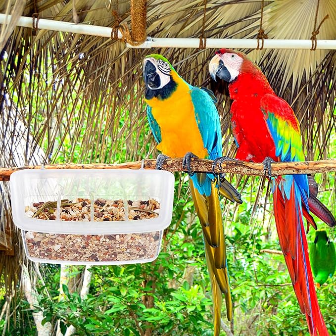 GANAZONO 2pcs Bird Feeders for Cage Clear Hanging No Mess Parrot Feeders with Cover Plastic Bird Food Containers for Parakeets Small Birds