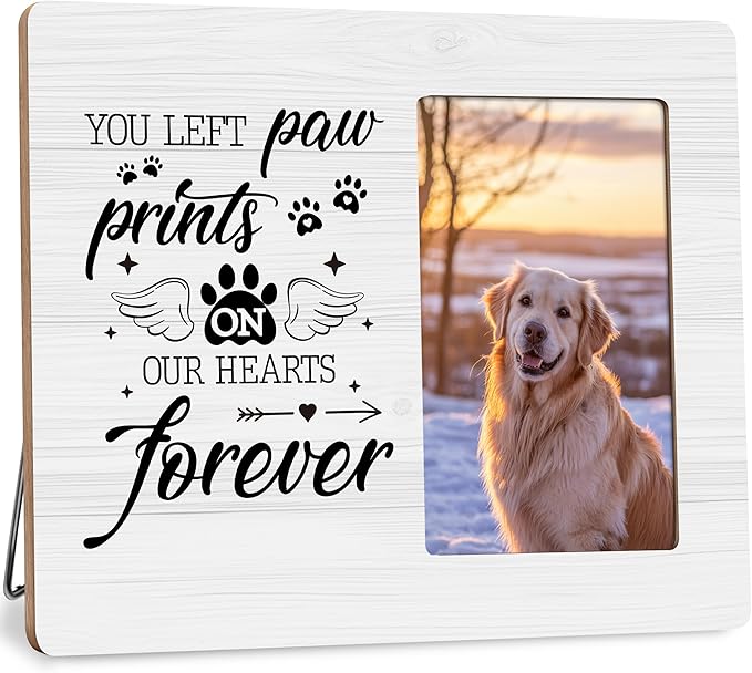 Dog Memorial Gifts for Loss of Dog Frame, Pet Loss Sympathy Gift Picture Frame, You Left Paw Prints on Our Hearts Frames Fits 4x6 Photo