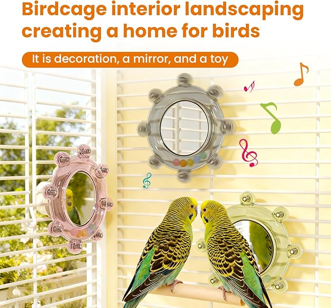 Bird Mirror Toys for Cage,Parakeet Rotating Sound Wheel Toy,Budgie Training Colorful Interactive Chew Toys for Canaries Lovebirds Conures Cockatiels cage Accessories (1, Blue)
