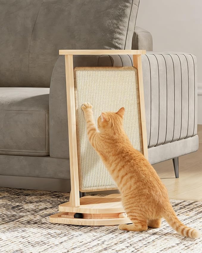 Corner Cat Scratcher with Track Balls, 23.2'' Vertical Sisal Scratcher for Furniture Sofa, Replaceable Sisal Scratch Pad for Wall Furniture Protector