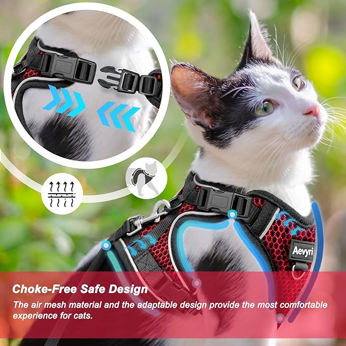 Cat Harness and Leash for Walking Escape Proof Soft Adjustable Cat Leash Breathable Honeycomb Structure Comfortable Vest Easy to Wear Kitten Harness for Outdoor Travel, Honeycomb Red, M