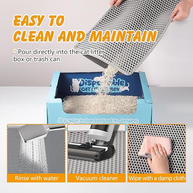 ondware Large Cat Litter Mat, 46x26 Inch Double Layer Litters Box Mat, Waterproof Cat Mat for Litter Box(Gray)