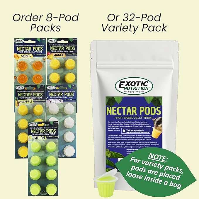Nectar Pods (Pineapple) - Calcium-Fortified Jelly Fruit Treat - Sugar Gliders, Marmosets, Squirrels, Parrots, Cockatiels, Parakeets, Birds, Hamsters, Day Geckos, Kinkajous & Other Small Pets