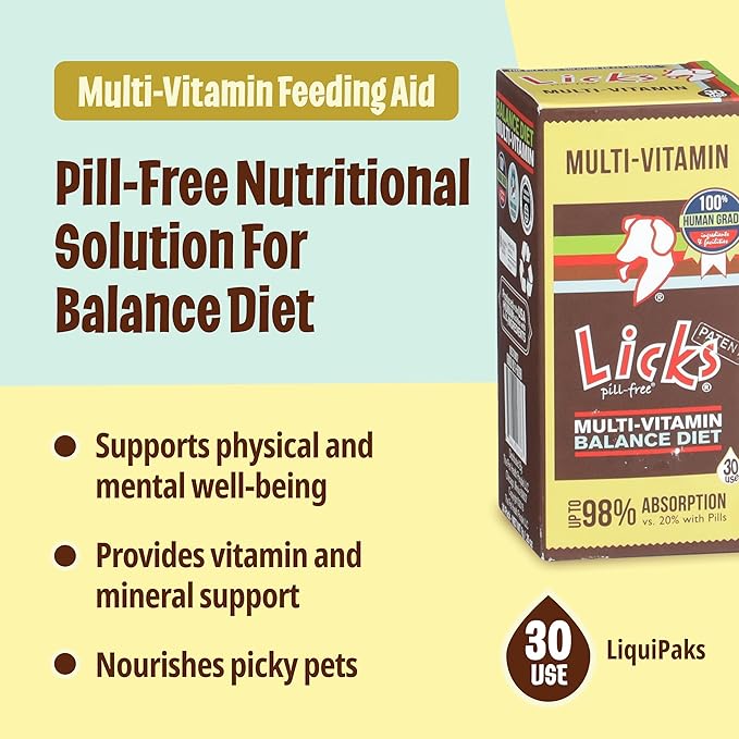 Licks Pill Free Dog Multivitamin - Dog Supplement with Vitamin C, D, and Calcium - Multivitamin Pet Supplies - Gel Packets - 30 Use