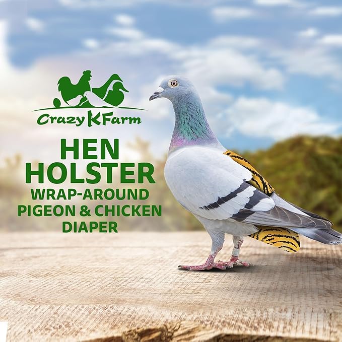 Hen Holster Premium Starter Kit - Bird Diaper, Wrap Around for Larger Pigeons, Small Breed Hens & Roosters - Leak-Proof, Comfortable Bird Harness with Sewn-in Liner & Hook & Loop Closure, XS, Tiger