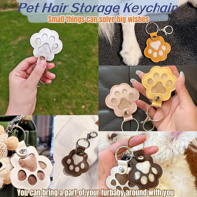 Pet Hair Storage Keychain, Dog Cat Fur Container Collector Keepsake, PU Leather Memorial Keyring, Collar Bag Charms