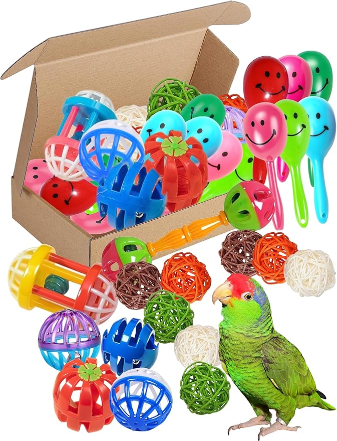 20-Pack Bird Toys for Parakeets, Budgies – Colorful Cage Accessories with Bells & Chewing Fun (1.6'' - 5.5'')