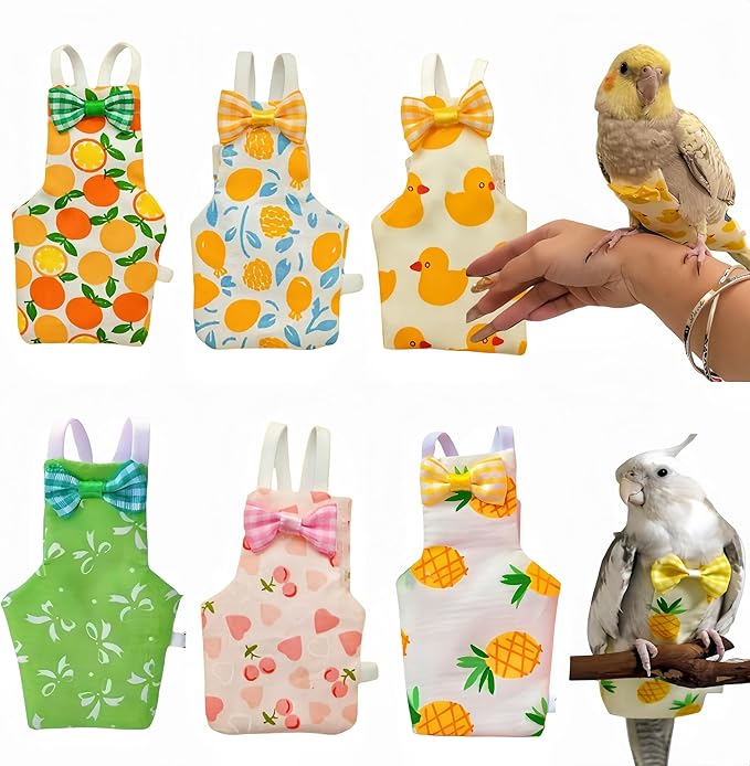 6Pcs Bird Diapers Bird Harness Flight Suits Diapers Reusable Parrot Nappy with Waterproof Inner Layer Washable Cute Urine Wet Suit Costume for Cockatiel Conure Budgie Macaw Parakeet, M