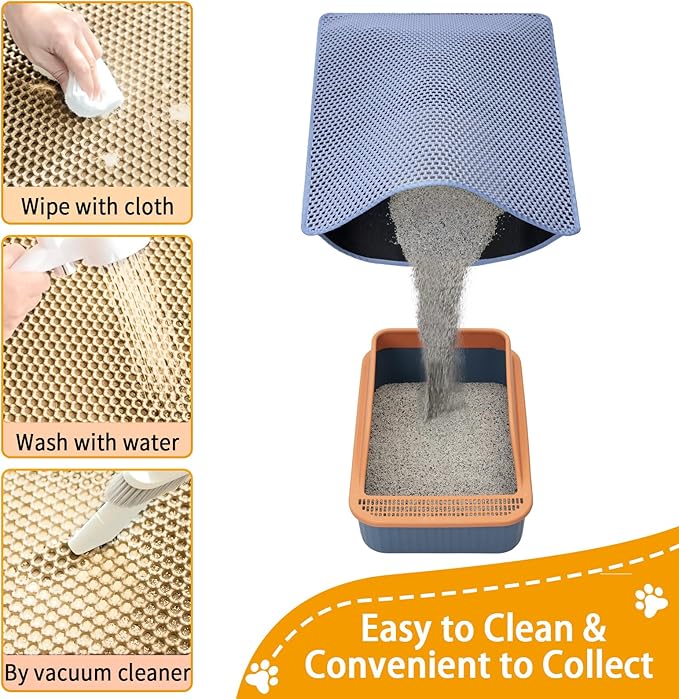 Cat Litter Box Mat for Floor 32"x22", Cat Litter Mat Litter Trapping Mat,2 Layer Llitterbox Mats for Pet kitty,Litter Rug Catcher,Waterproof Urine Proof, Clean Easily, Blue, Medium