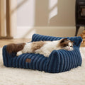 Bedsure ComfyFleece Cute Cat Couch for Pets - Fluffy Cat Sofa with Premium Soft Corduroy Fleece, Fuzzy Pet Couch Bed with Washable Cover, Supportive Pet Chair for Indoor Cats, 24inch, Night Blue