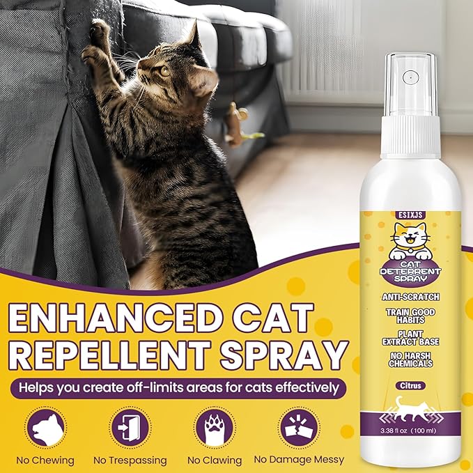 Enhanced Cat Deterrent Spray 10.14 Fl Oz No Scratch for Cats Indoor & Outdoor Keep Off Cat Spray Natural Safe Repellent for Effective Training Aid for Furniture Curtain Sofas Protection
