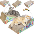WUWEOT 2 in 1 Cat Scratching Board, Removable Cardboard Scratching Pad, Large Cat Lounge Sofa with Detachable Toy for Indoor Cats to Rest, Grind Claws and Play