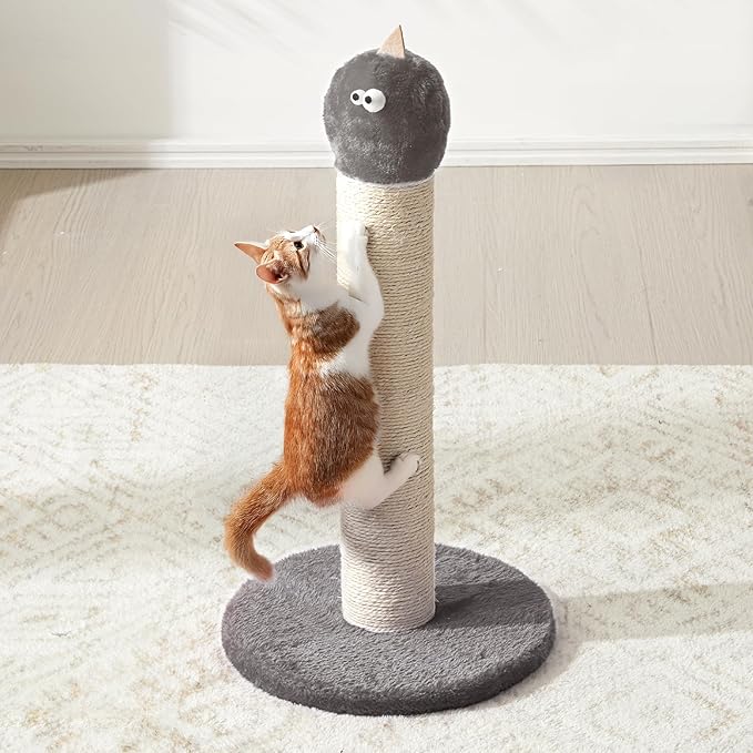 Scratching Post 22'', Cat Scratching Post for Indoor Kitty with Extra Wide 12" Stable Base, Scratching Post with Natural Sisal & Velvet Fabric for Small, Medium Cat, Grey
