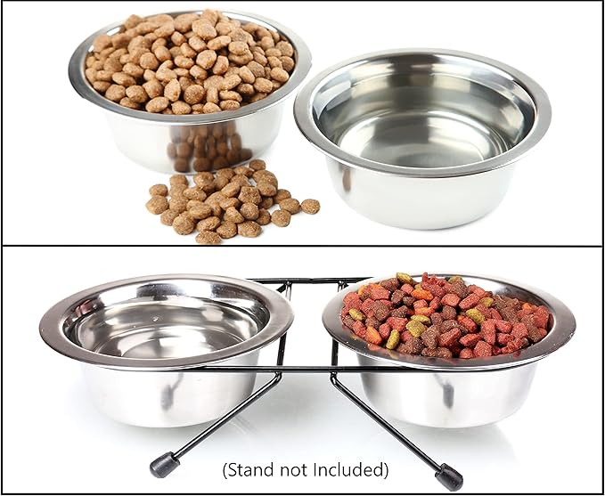 2 Pack Stainless Steel Dog Bowls 6.75 Cup (1.6 L) – Metal Pet Bowls for Food & Water, Durable Rust Resistant Feeding Dishes for Small Medium Large Dogs, Easy Clean Heavy Duty Puppy & Cat Bowls