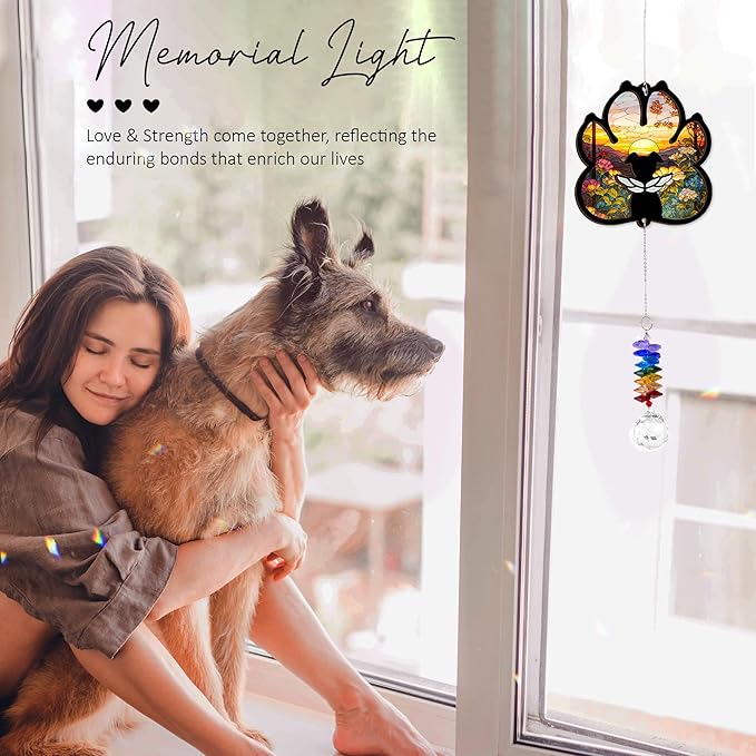 Dog Memorial Suncatcher - Dog Paw Suncatcher - Dogs Memorial Pets Loss Gift - Heartfelt Sympathy Paw Print Suncatchers - Comfort Keepsake - Mother's Day for Dog Mom Dad