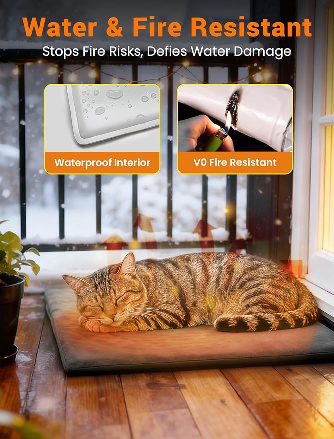 PETNF Outdoor Pet Heating Pad for Cats & Dogs, 100.4-107.6°F Auto Temp Control, Waterproof Fireproof, for Cat House/Dog Kennel/Terrace, Fits Domestic & Stray Pets (Gray 15.7"X27.6")