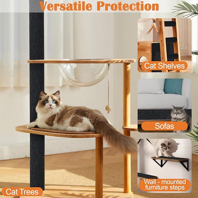Cat Scratch Furniture Protector - 138" x 17" Trimmable Self-Adhesive Cats Claws Scratch Pads, DIY Cat Climbing Couch Protector for Scratch Post Cat Tree Replacement Indoor (Black)