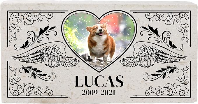 Personalized Pet Memorial with Keepsake Photo on Limestone - Headstones, Garden Stones, and Grave Markers for Dogs - Dog Memorial Stone, Pet Memorial Gifts - 12”x 6”x1.25" (B. Lucas Design)