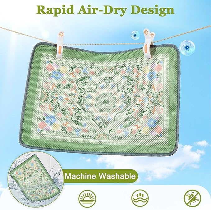Unicorn Catcher 33X22in Cat Litter Mat Machine Washable Soft 3D Air Mesh Litter Box Rug Non-Slip Backing Quick Dry Scatter Control for Paws,Bean Green