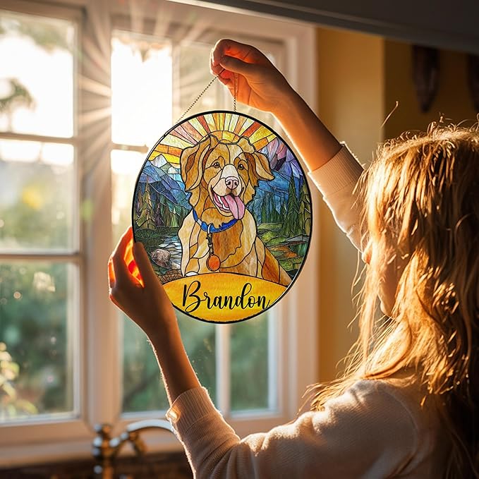 Custom Cat Portrait Art Suncatcher Stained Glass Window Hanging Remembrance Gift Indoor Decor Dog Bereavement Keepsake Loss of Pet Sympathy with Name Date Portrait