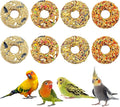 Fhiny 8 PCS Parakeet Treats, Donut Shaped Natural Grain Cockatiel Food with Fruits Vegetables Flowers and Herbs Bird Chew Toys for Parrot Conure Lovebird Training Rewards and Beak Grinding