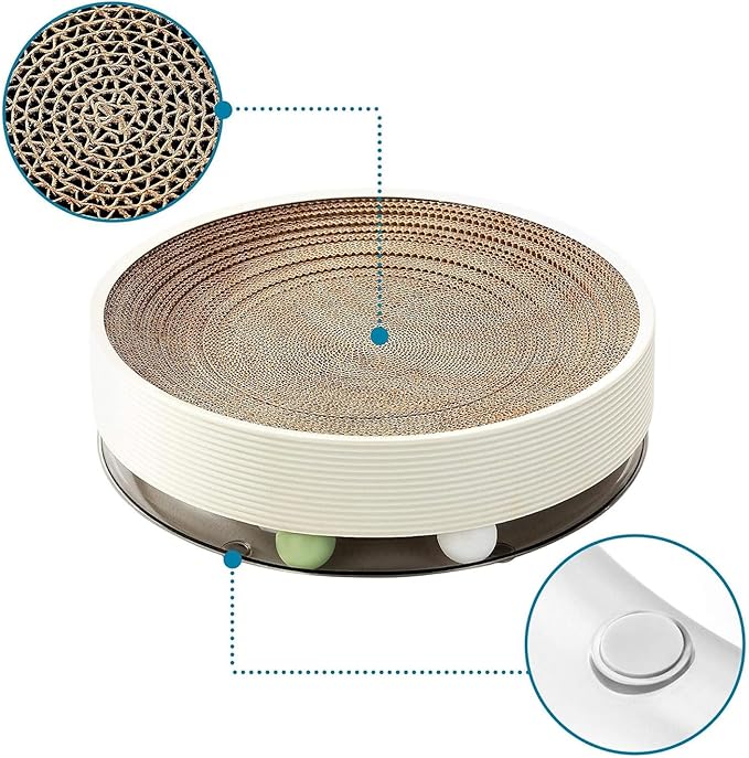 Cardboard Cat Scratcher Bed Mat for Kitty Curls Morden Cat Scratch Pad with Ball Toy Ringing Bell for Multi-Cat Households Horizontal Round Nail File Cat Scratcher Sleep Fun All-in-One